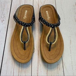 New - Socofy - Navy & Cream Thong Sandals